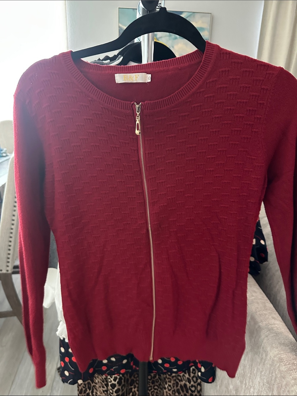 Women’s Red Zip-Front Sweater Cardigan